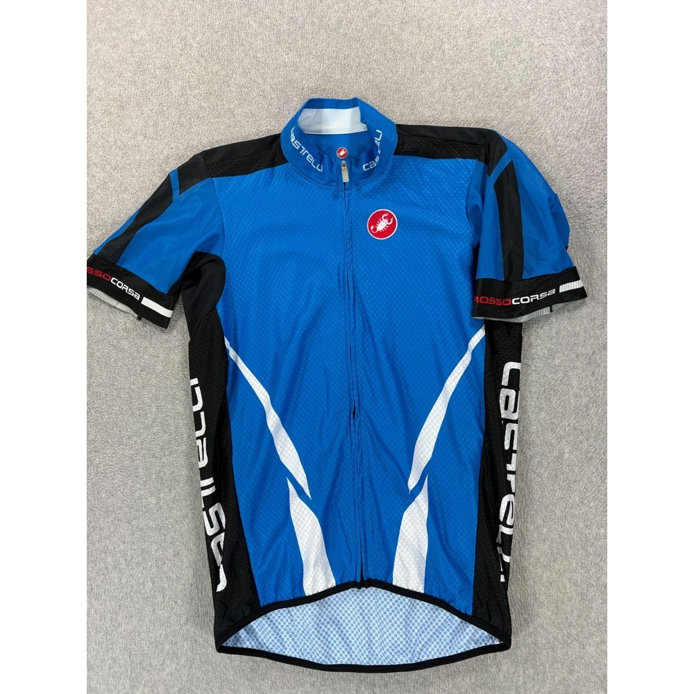 Castelli Short Sleeve Full Zip Cycling Jersey (Men's Large) Blue